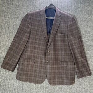 JoS A Bank Wool Blend Blazer 48R Brown Plaid Sport Coat Lanificio di Pray Italy‎